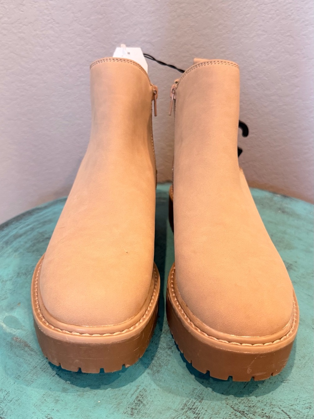 Time and Tru Tan Platform Ankle Booties with Side Zipper